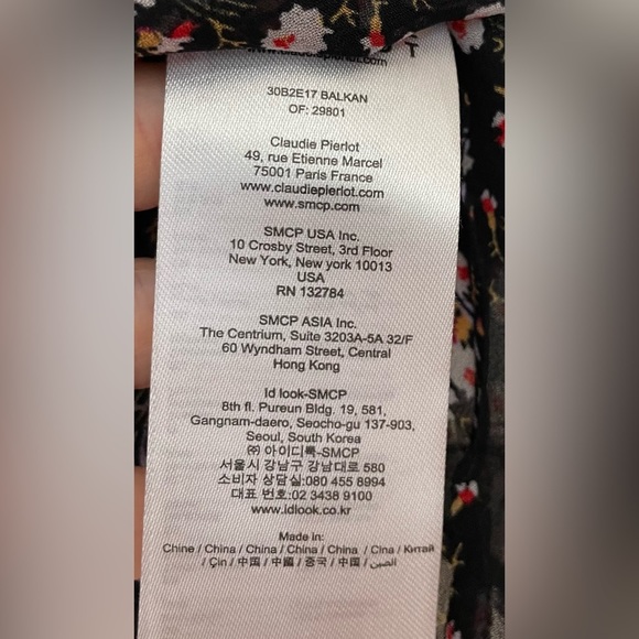 Claudie Pierlot V Neck Long Sleeve Sheer Blouse Black Floral Size 40/US 8 - Picture 3 of 5